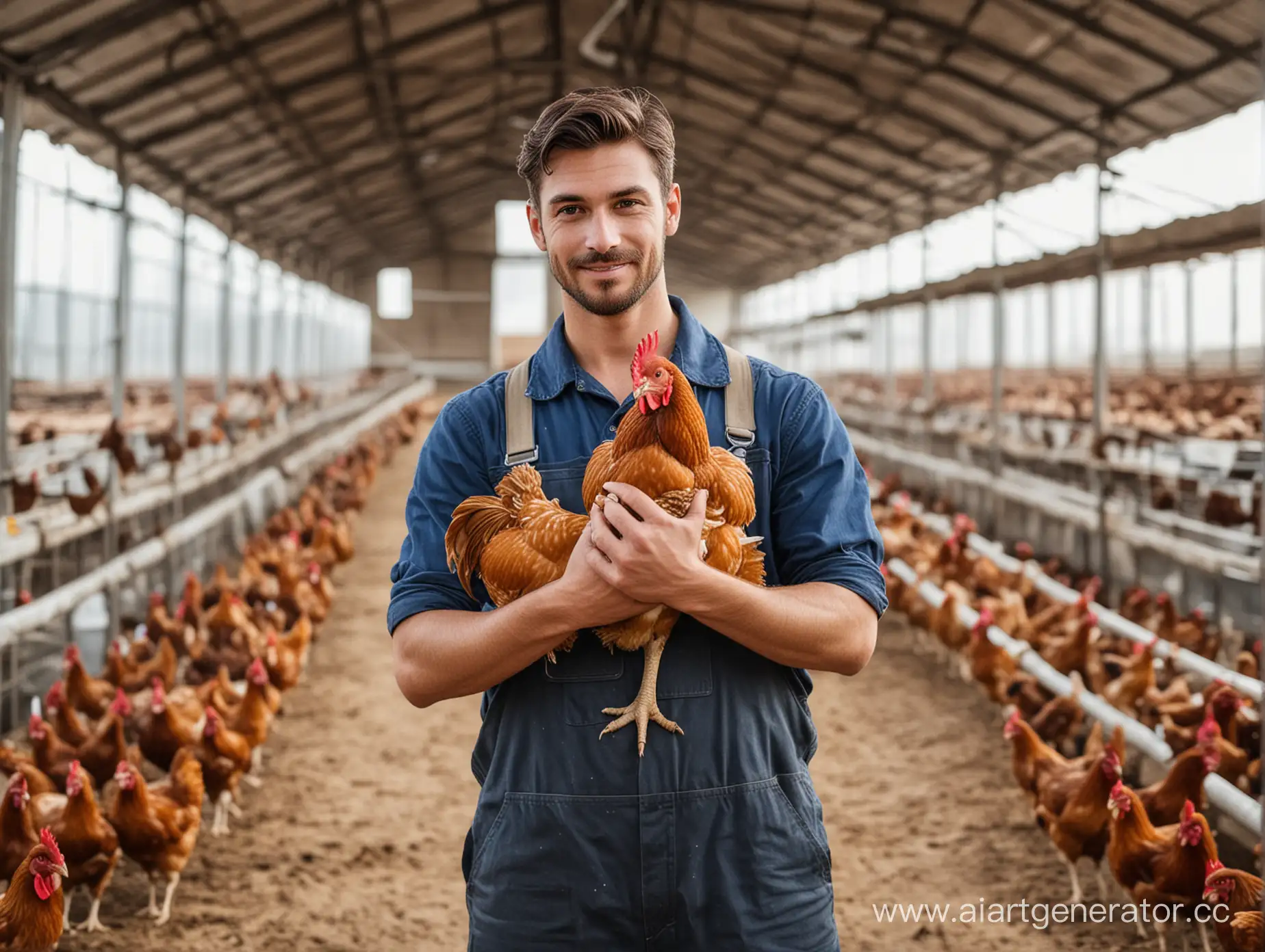 Male-Worker-Holding-Chicken-at-Poultry-Farm