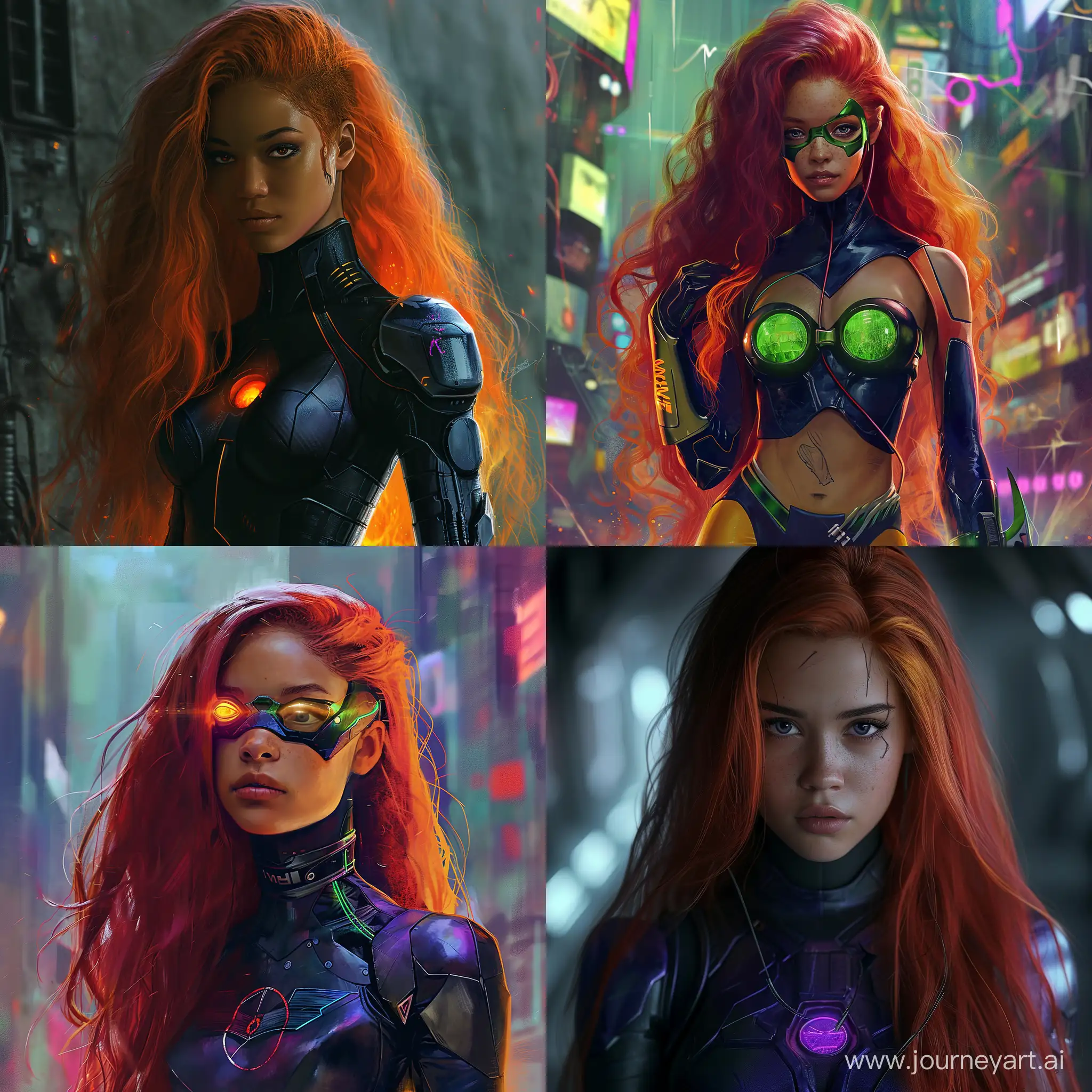 Futuristic Teen Titans Starfire, trending on artstation, trending on DeviantArt, future, science fiction