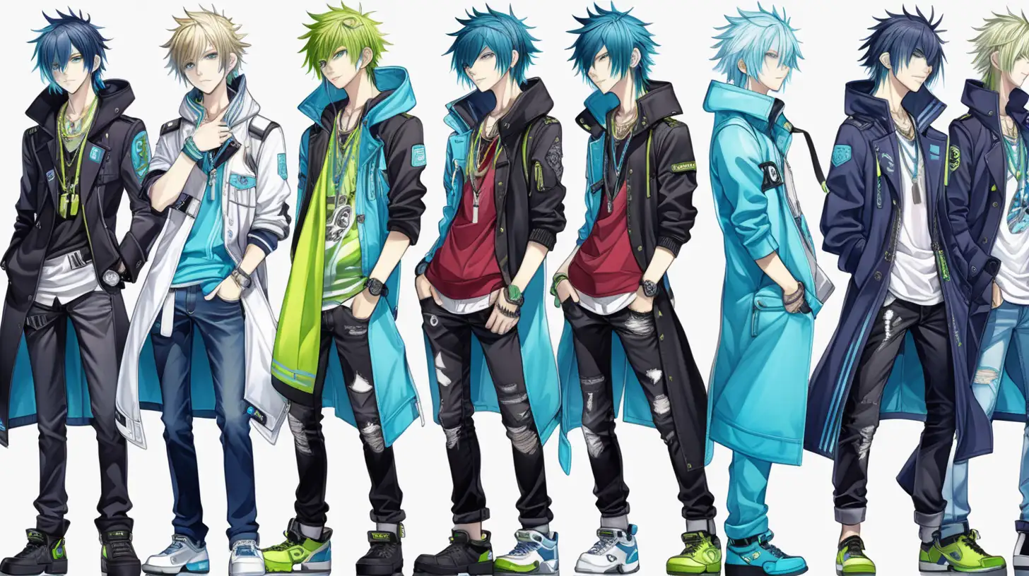 modern clothing, anime boy, full body, evenly spaced, full view, detailed, dramatical murder,