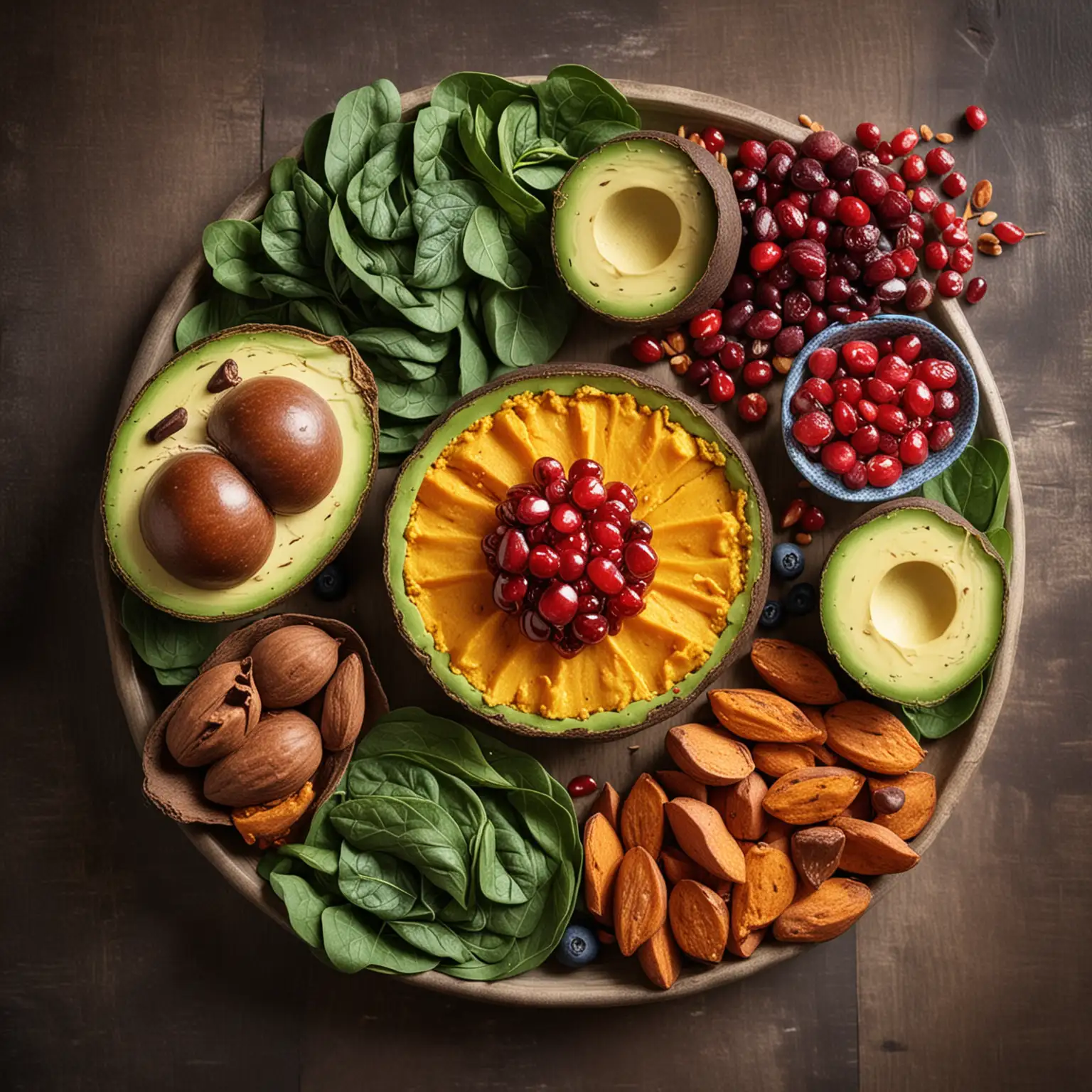 Incorporate avocados, blueberries, spinach, garlic, turmeric, almonds, sweet potatoes, pomegranates, green tea, and dark chocolate into your diet to reap their anti-aging benefits