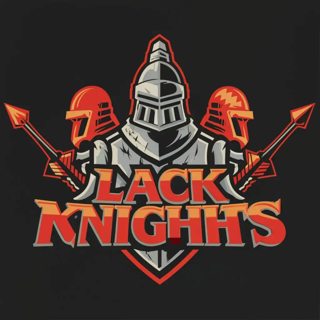 logo, three black and red knights, with the text "black knights", typography