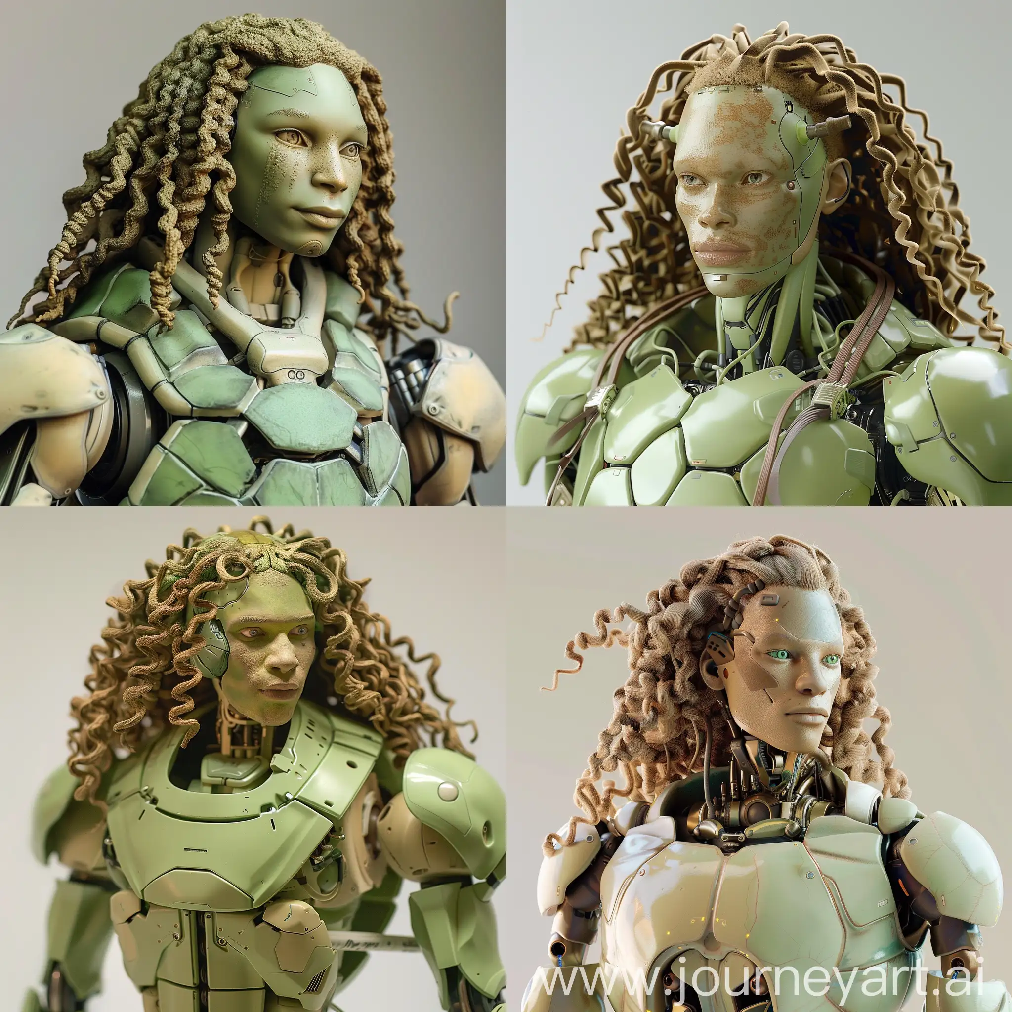 Whimsical-TurtleThemed-Human-Robot-with-Voluminous-Curly-Hair