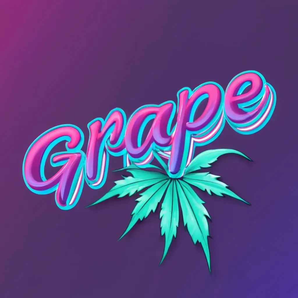 logo, a NEON MARIJUANA LEAF provided in high definition, With the Text "GRAPE.", typography WRITTEN CLEARLY, EVERYTHING SHOULD BE VERY CLEAR., with the text "GRAPE", typography