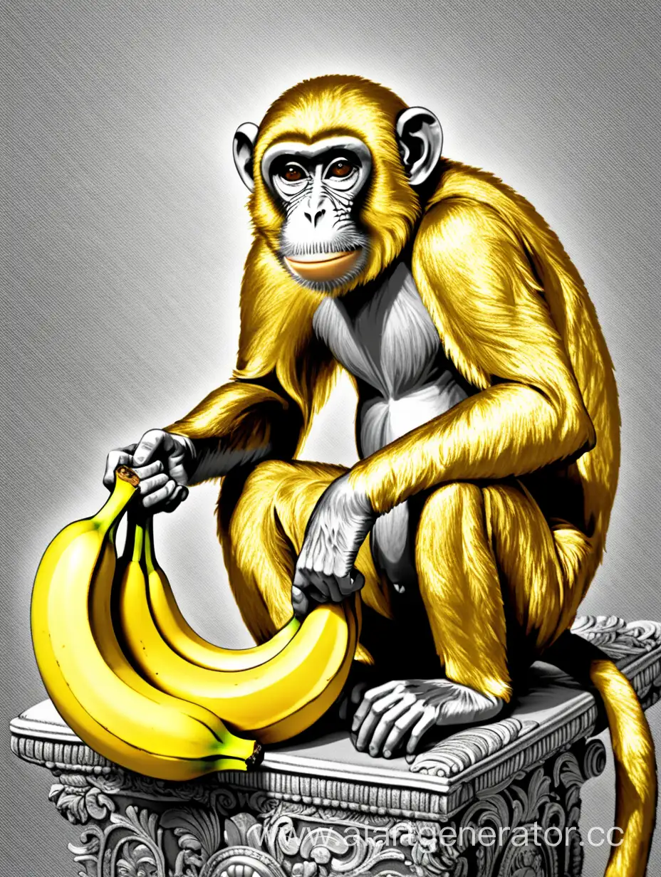 Обезьяна держит золотой банан