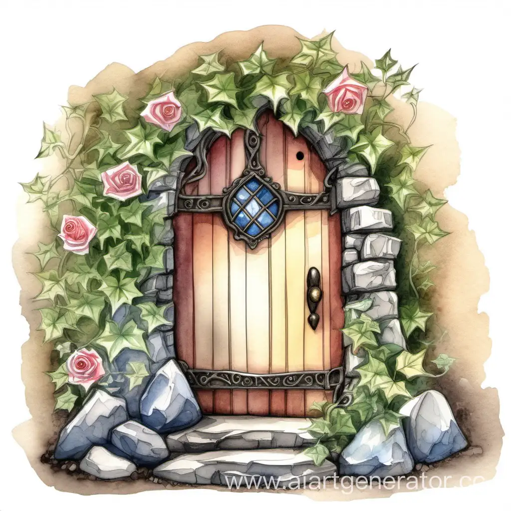 Enchanting-Fairy-Door-Amidst-Ivy-and-Roses-Watercolor-Sketch
