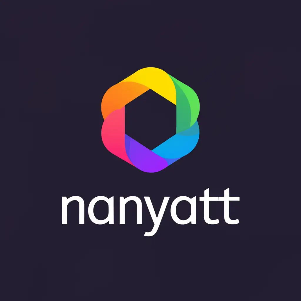 a logo design, with the text 'nanyatt', main symbol: red, blue, yellow, green multi color, a circle in between two diagonal squares one up side and one down side, Minimalistic, be used in Technology industry, clear white background