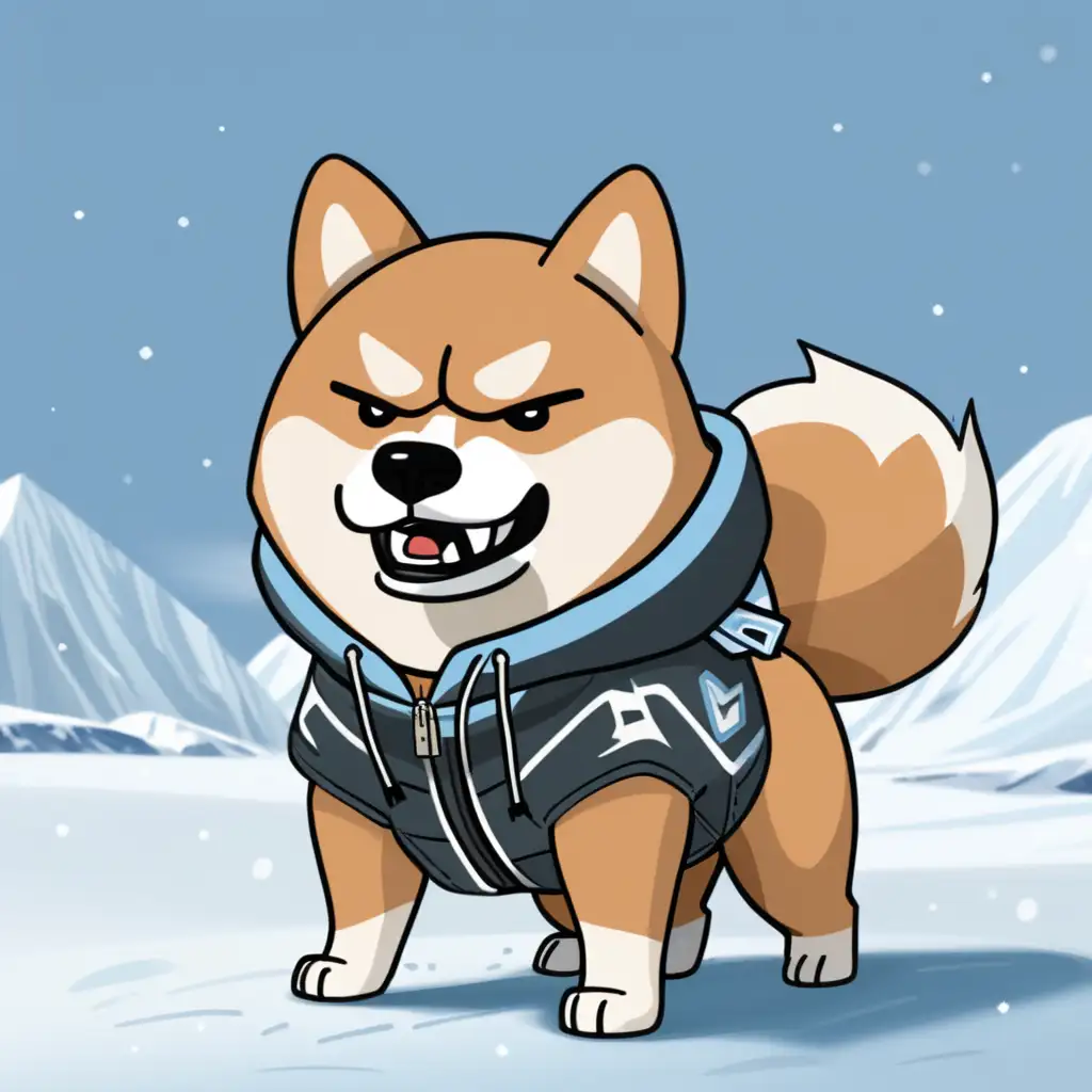 Can you create a angry looking Shiba Inu with a arctic outfit

