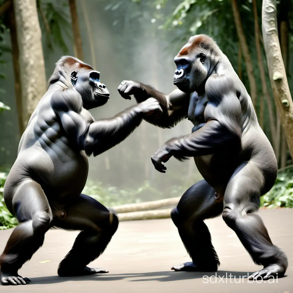 realistic photo of gorillas 
 dancing