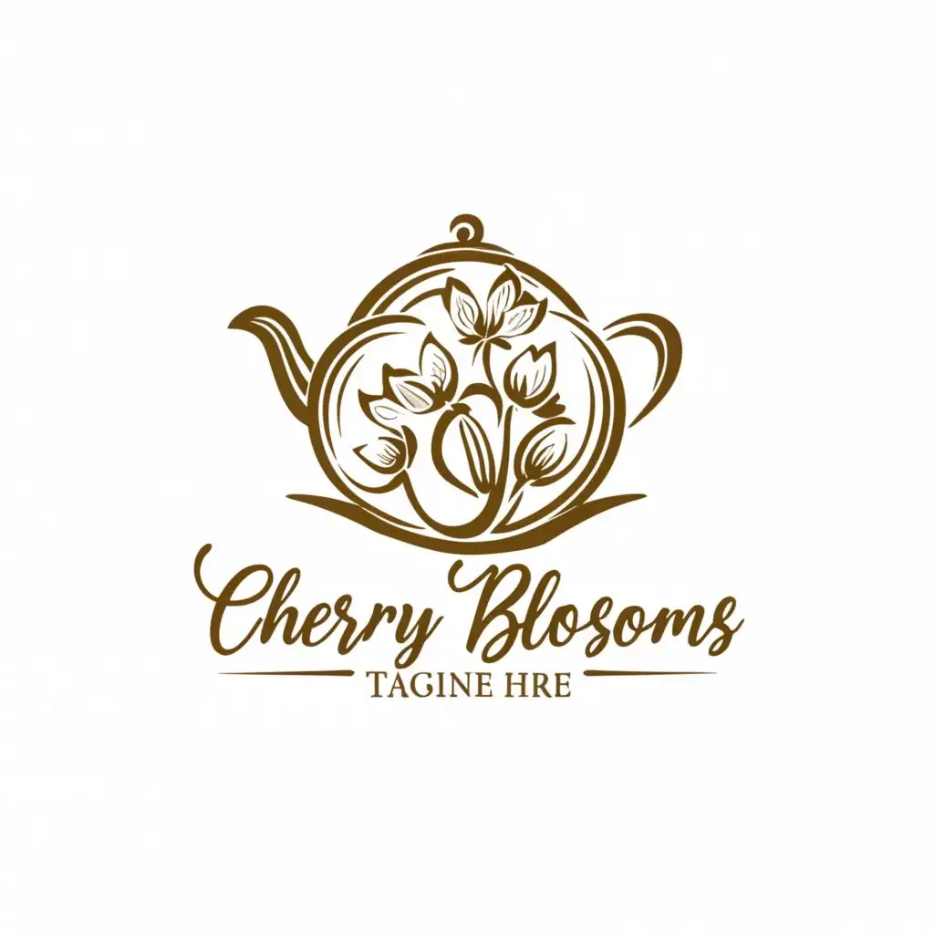 a logo design,with the text "Cherry Blossoms", main symbol:tea pot, teacups, lotus,complex,be used in Restaurant industry,clear background