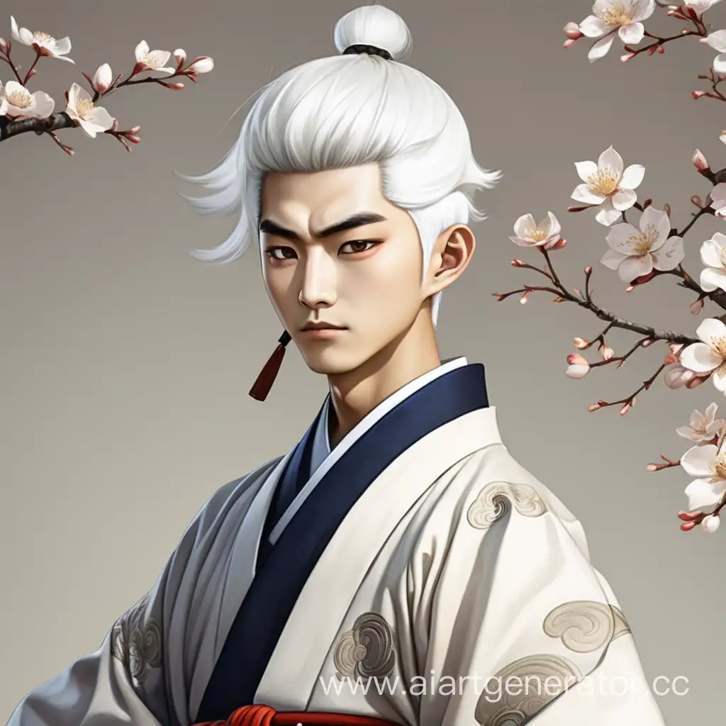 Kumiho-Boy-in-Traditional-Korean-Garb-with-Short-White-Hair
