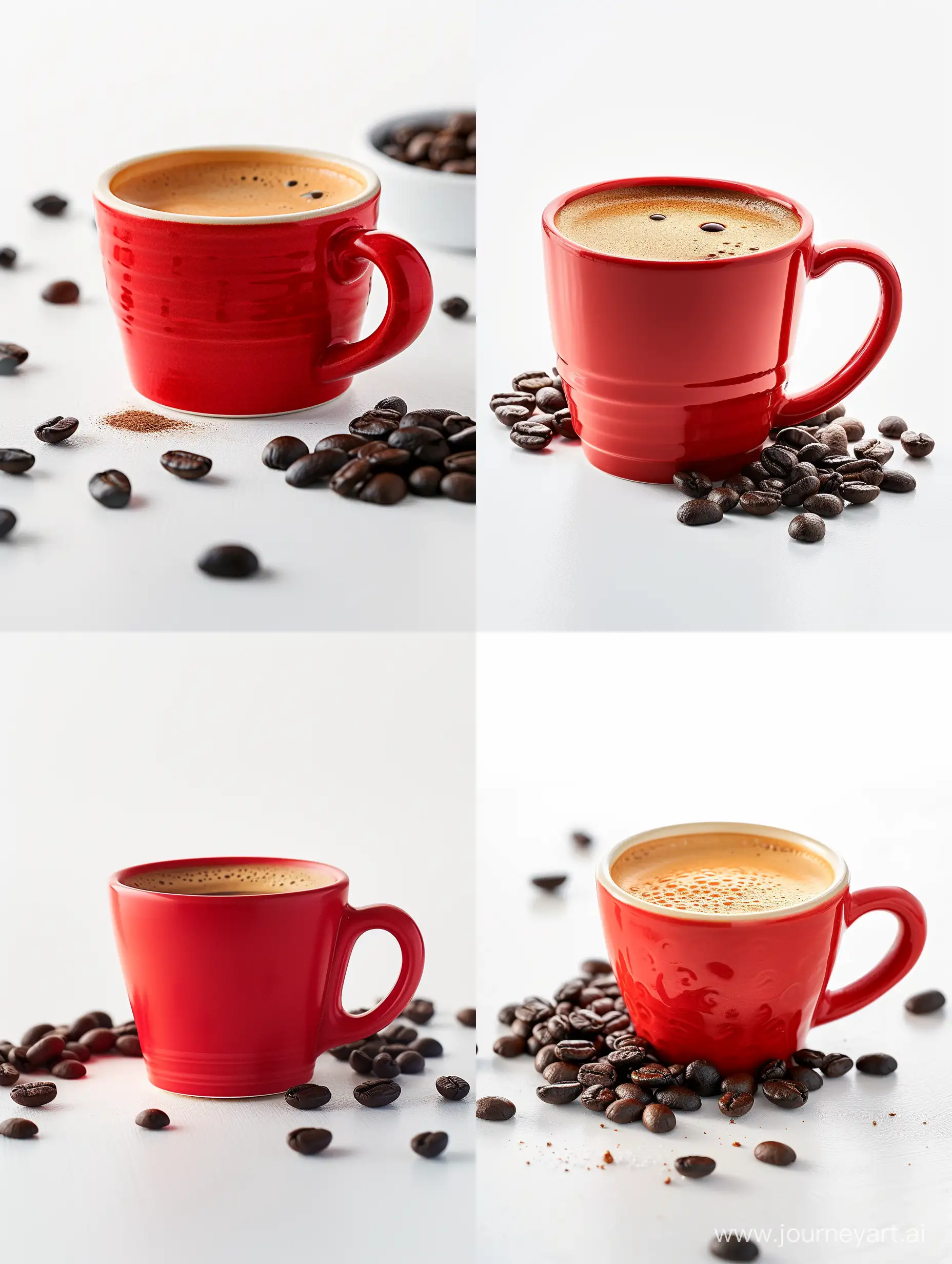 Aromatic-Coffee-in-Red-Cup-with-Beans-Photorealistic-Advertisement