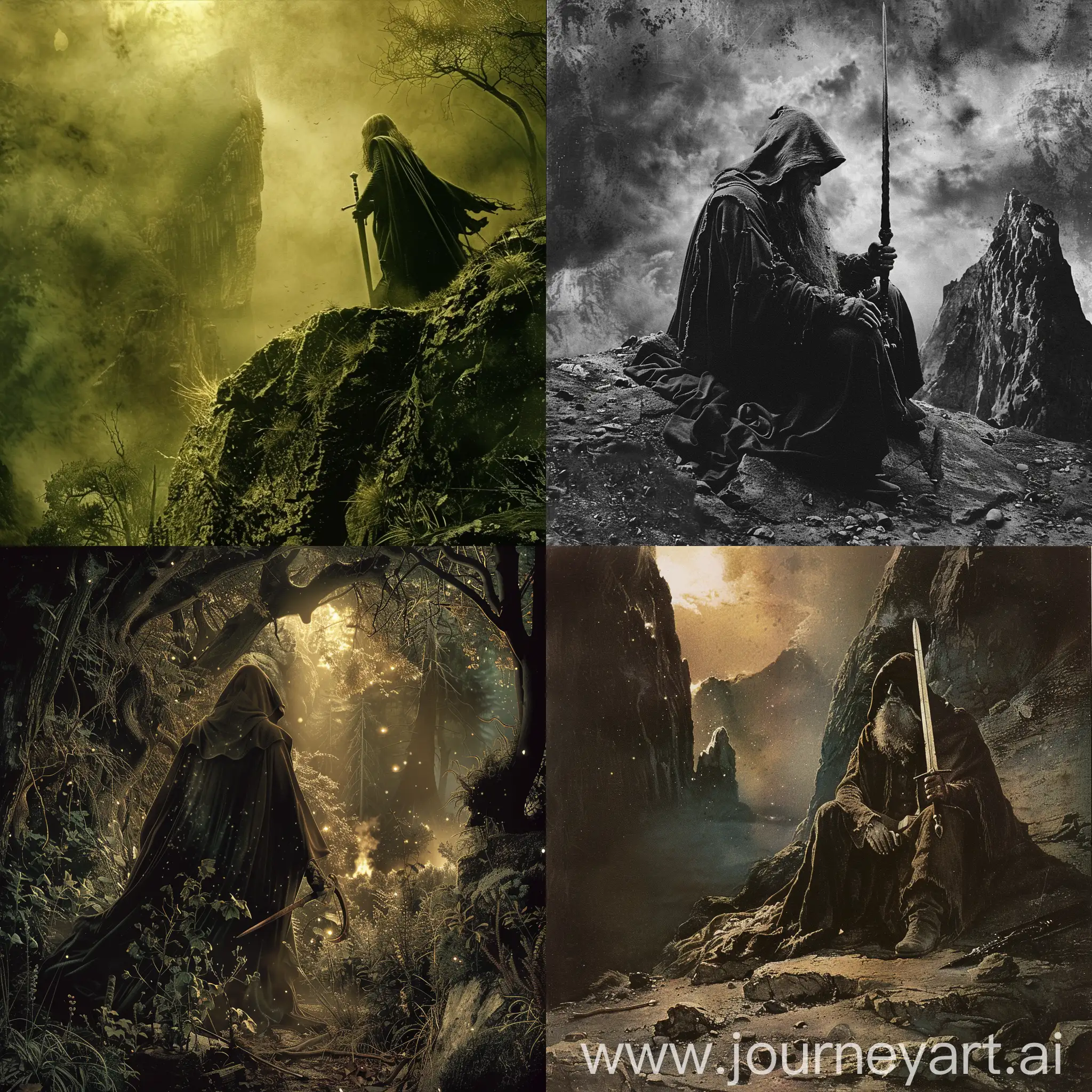 make an 70's dark fantasy image of lord of the rings
