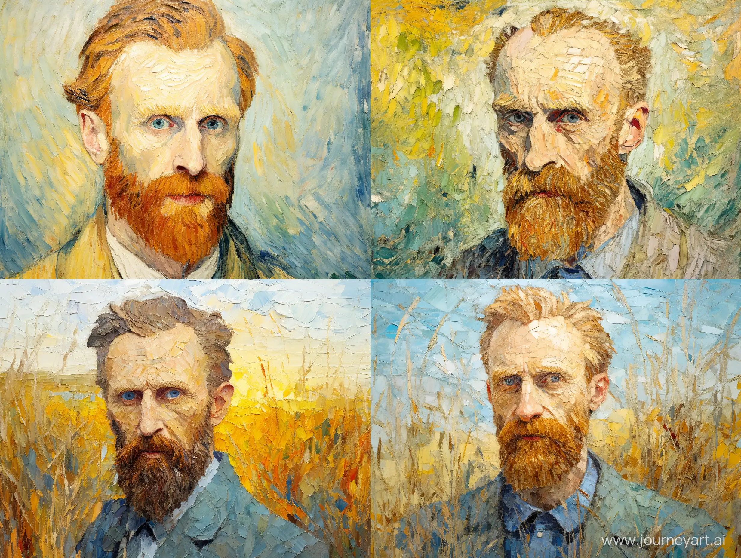 full-face portrait of Van Gogh, picturesque style, oil, detailed, on a white background, Sylvan Gogh