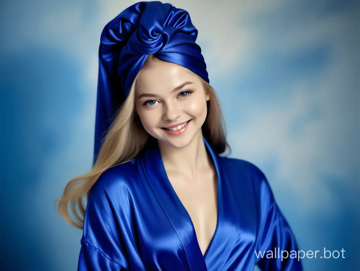 Glamorous-Yulia-Lipnitskaya-in-Royal-Blue-Silk-Robe-and-Turban