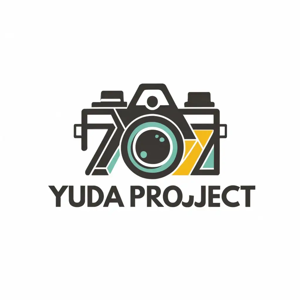 logo, camera, with the text "yuda project", typography