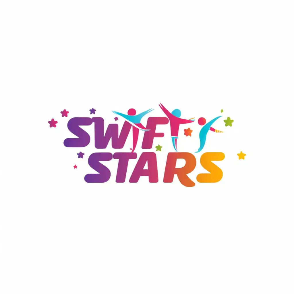 a logo design,with the text "Swifty Stars", main symbol:Music and dance and kids,Moderate,be used in Entertainment industry,clear background
