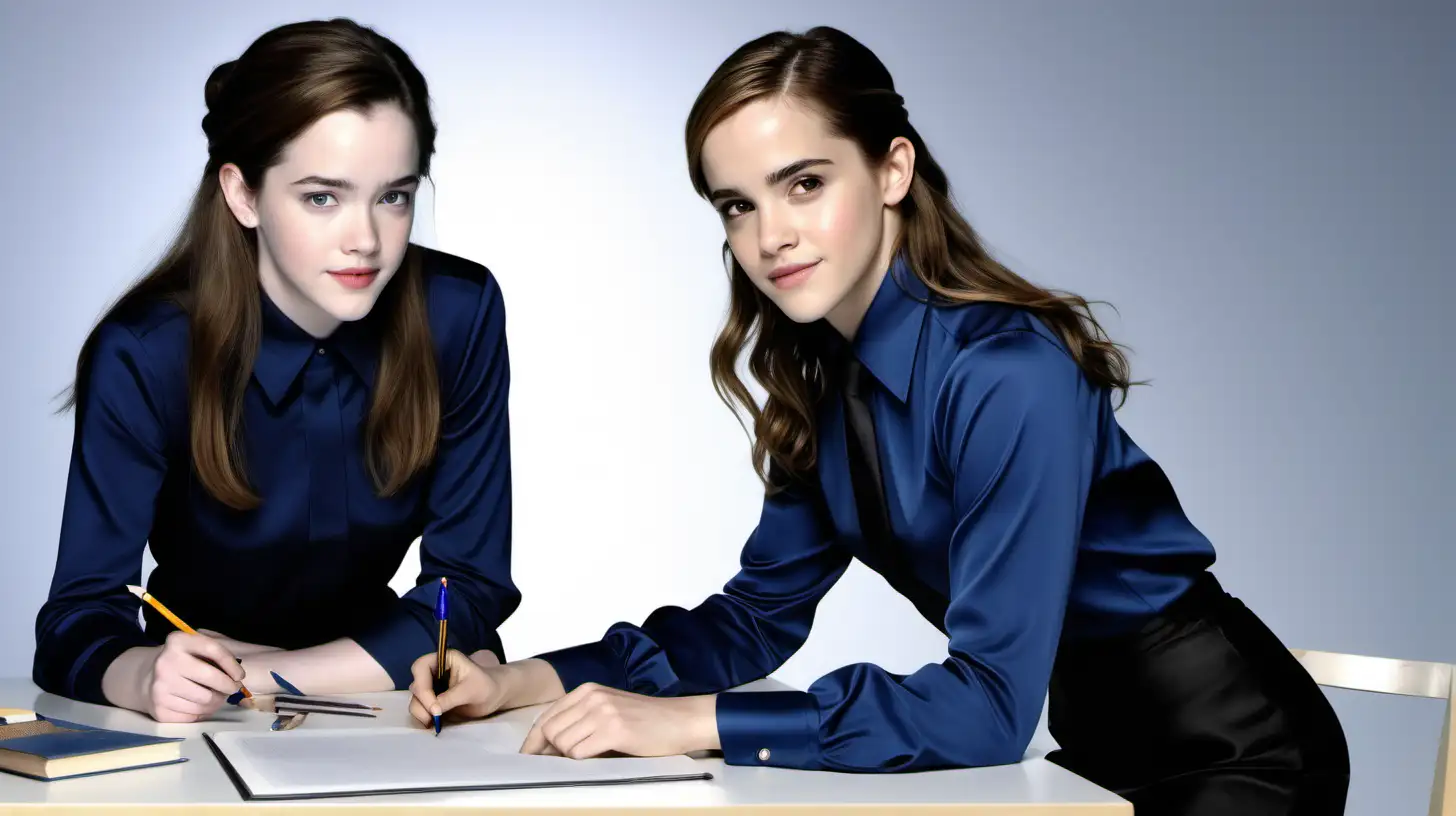 Anna Popplewell and Emma Watson Stylish Smiles in Workspace