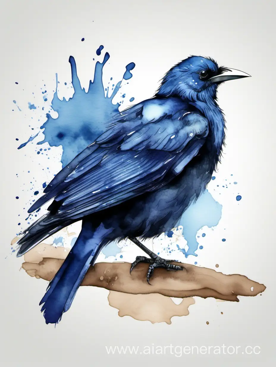 big blue black bird, watercolor style, very fluid, shirt mockup