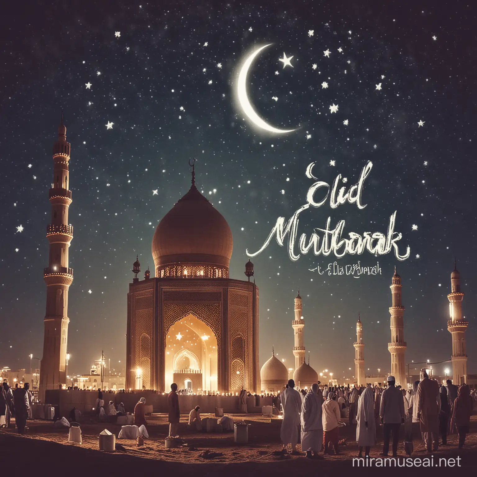 Muslim Family Celebrating Eid Mubarak with Traditional Festive Feast
