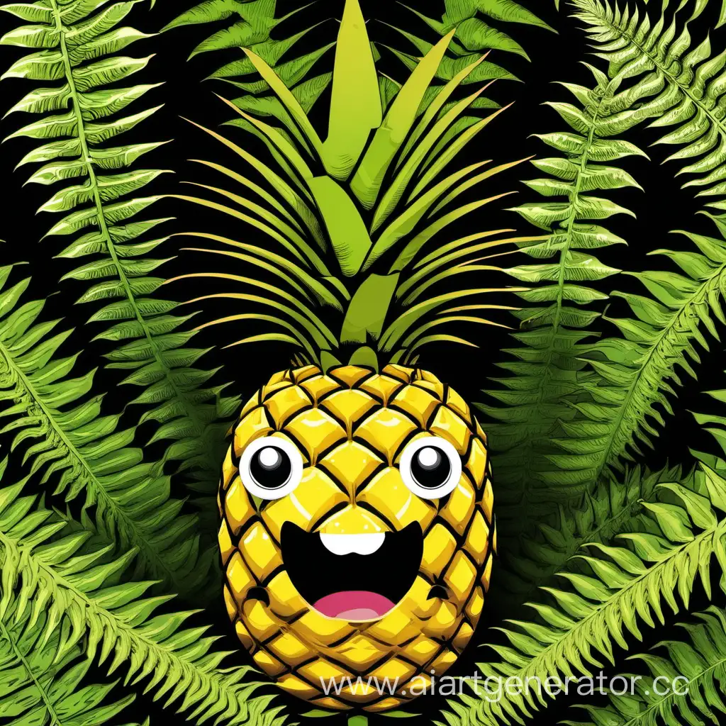 Laughing-Pineapple-amidst-Ferns-Cheerful-Fruit-in-Lush-Greenery