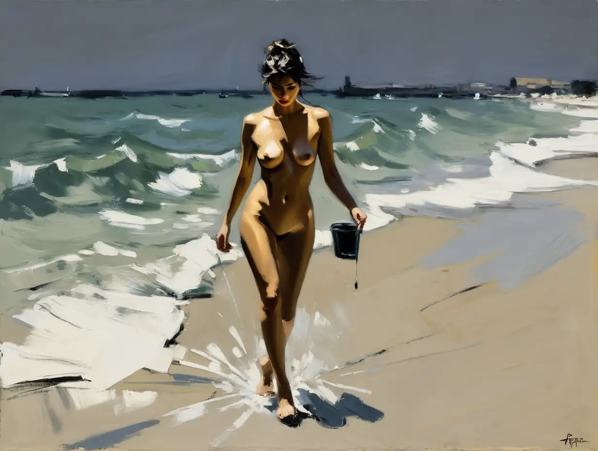 Expressive Nude Woman in Jagged Expressionist Painting by Fabian Perez