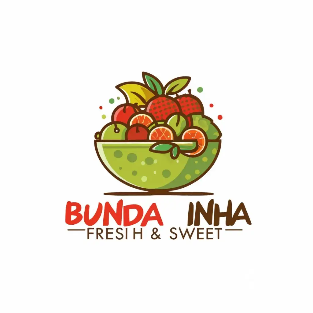 logo, FRUIT SALAD FRESH & SWEET, with the text "BUNDA INHA
Hp 081344762007", typography, be used in Technology industry