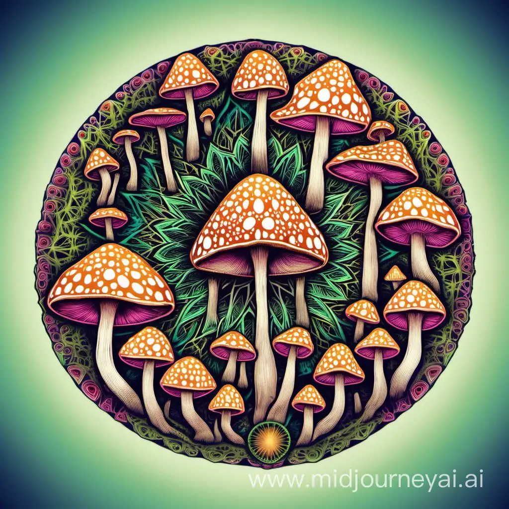 Psychedelic Mandala with Psilocybin Mushrooms