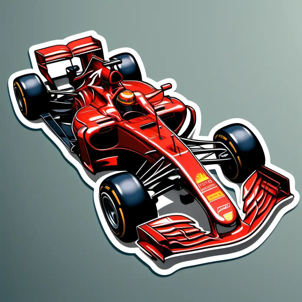 F1 red car, sticker style, ultra detailed