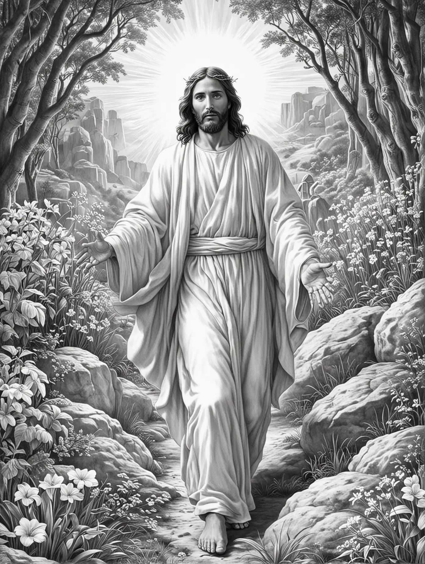 Jesus Christ is risen (black and white colouring picture for children)