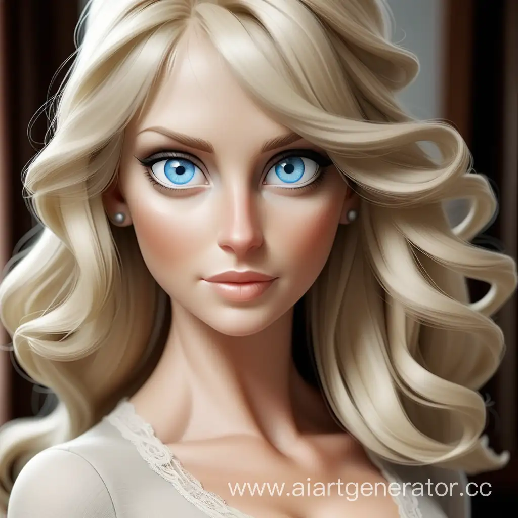 Самая Лучшая и красивая жена, блондинка с большими красивыми глазами серо-голубого цвета, узким лицом и стройной фигурой