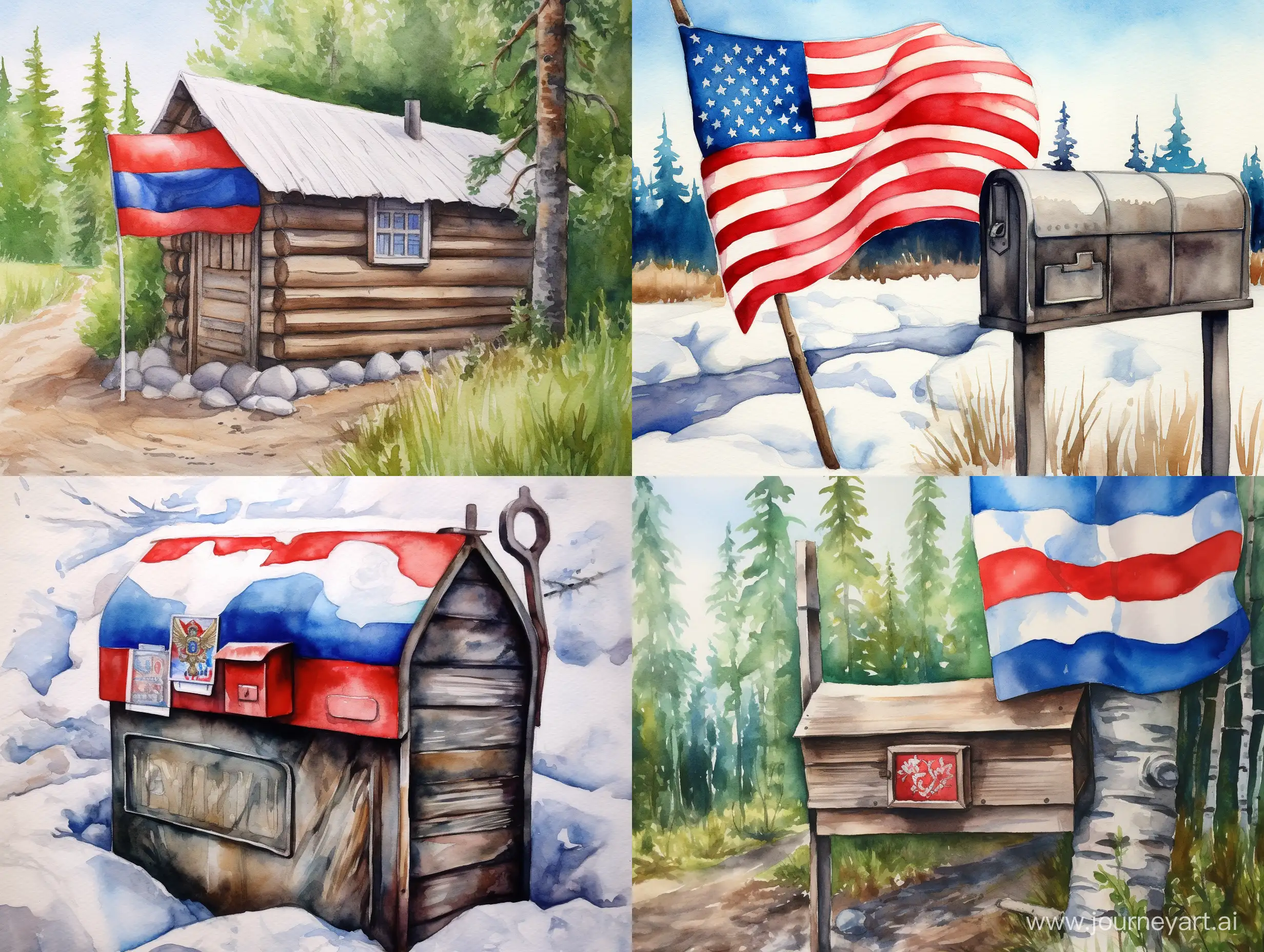 Russian-Mailbox-and-Flag-Watercolor-Art