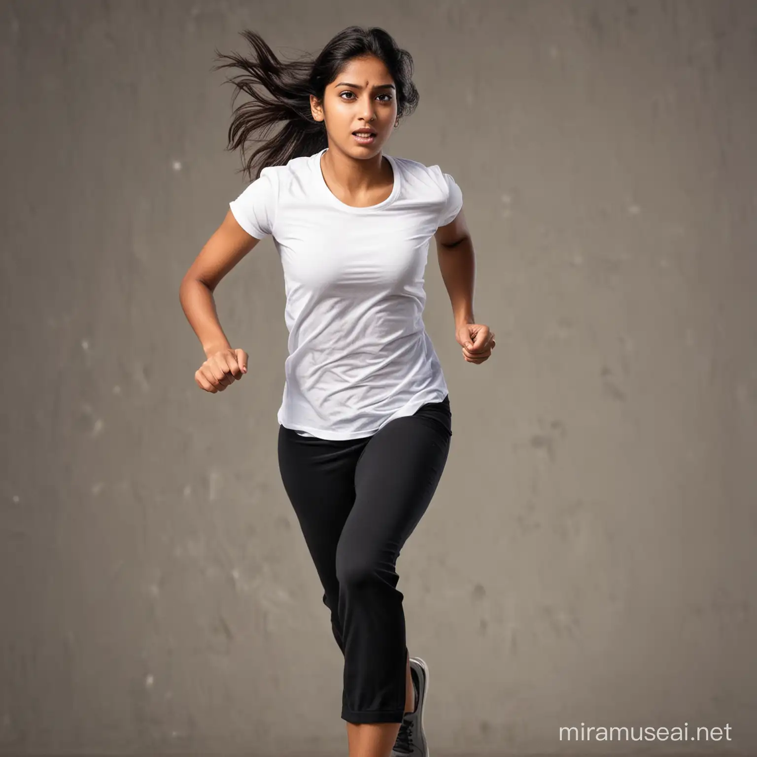 a young indian beautiful lady running shockingly