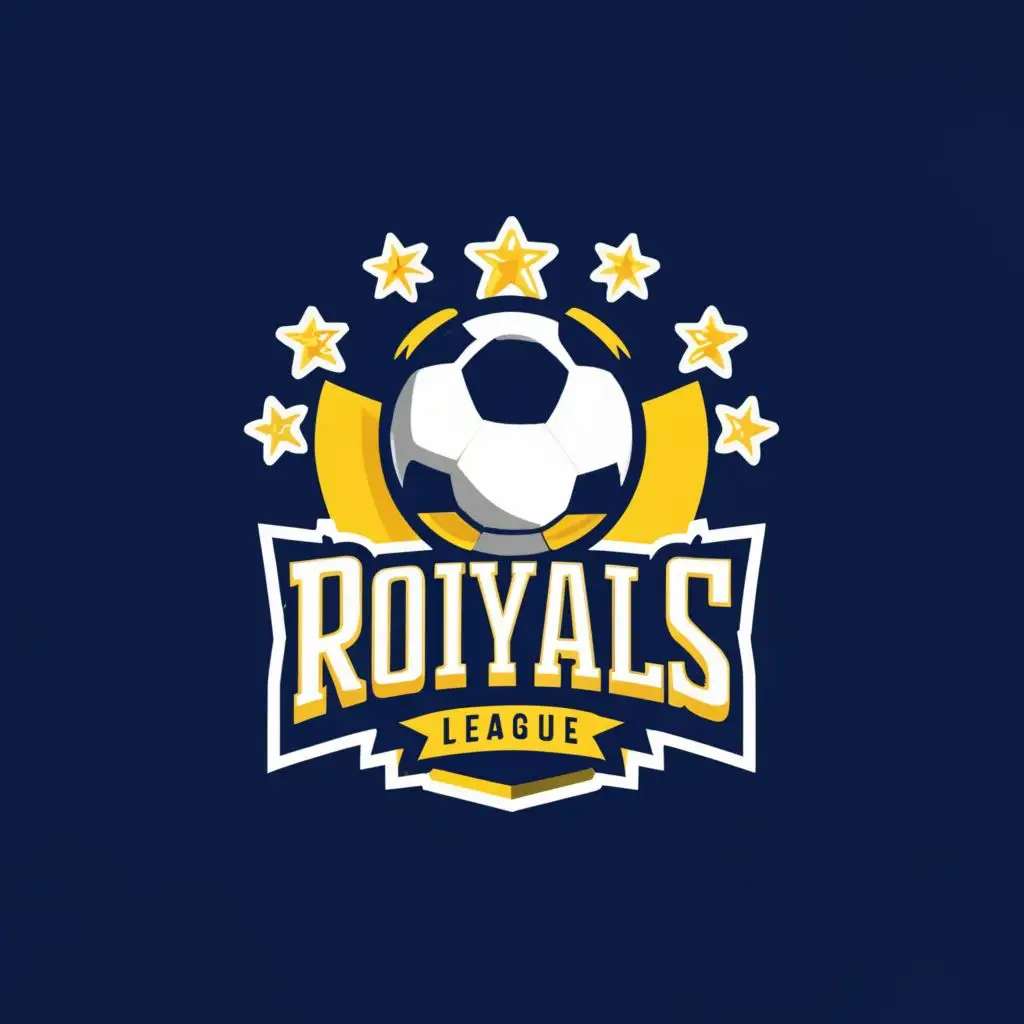 a logo design,with the text "Royals League", main symbol:Produce a yellow-colored football logo for me, but have 'Royals' written on the logo. Make it two-colored, one color yellow and the other color white, with plenty of stars on it., be used in Sports Fitness industry