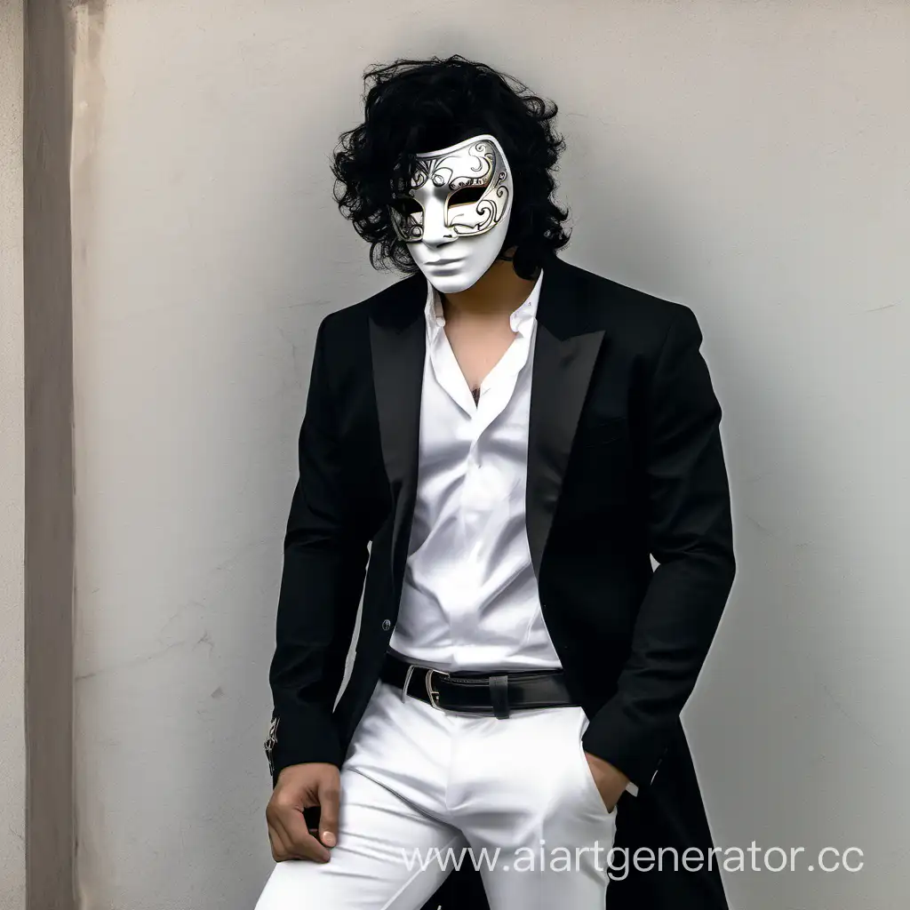 Mysterious-Man-in-Black-Shirt-and-White-Masquerade-Mask
