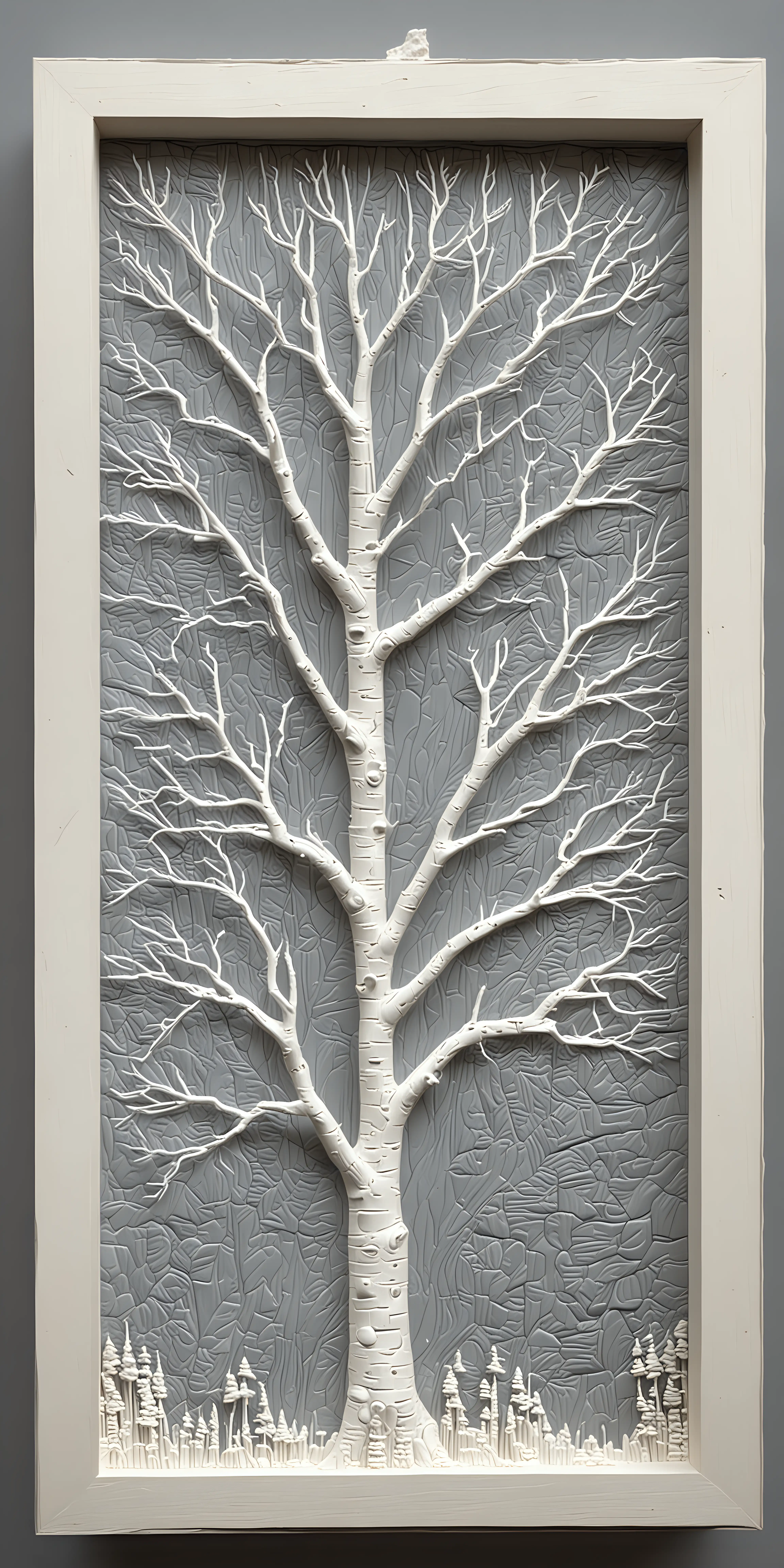 Translucent White Chocolate Carved Birch Tree in 3D Relief Frame