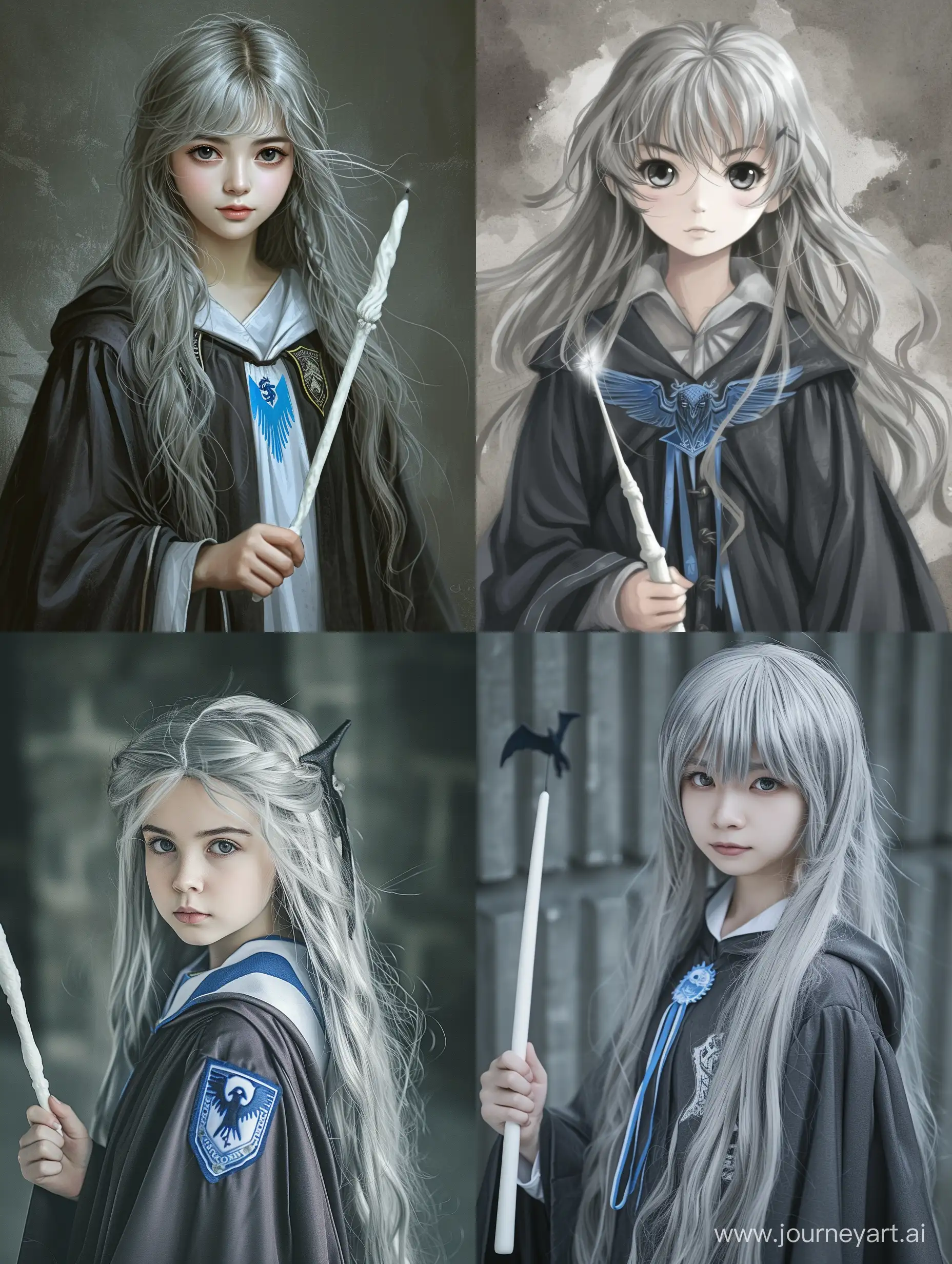 SilverHaired-Sorceress-at-Hogwarts-School-with-Raven-Emblem-Wand