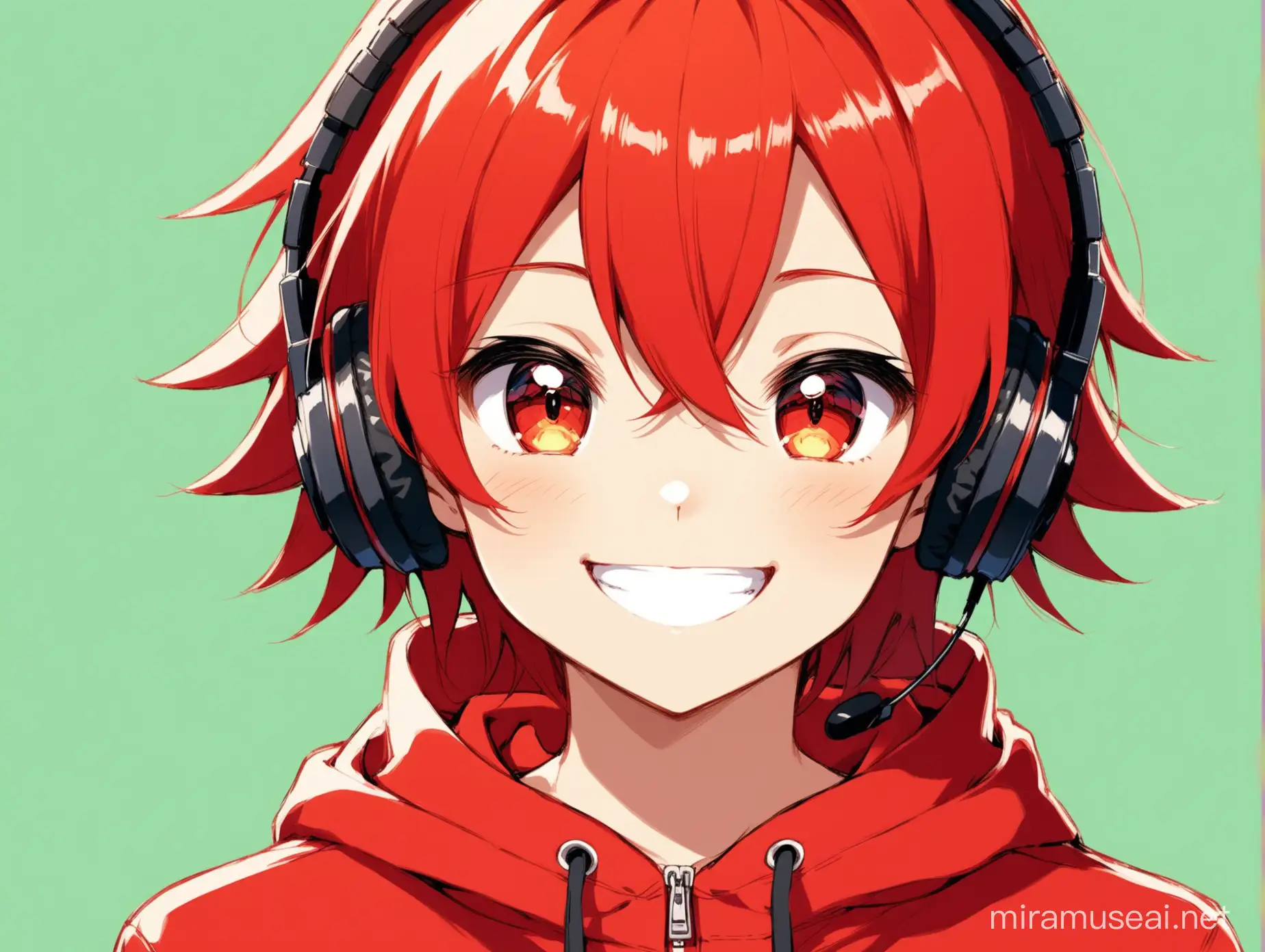 Cheerful Anime Young Man in Stylish Red Sportswear Laughing