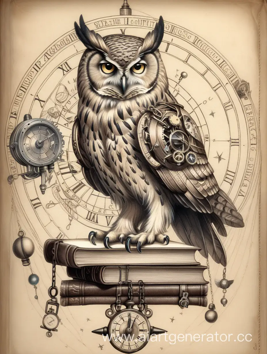 Malevolent-Steampunk-Owl-Tattoo-with-Zodiac-Universe-Background