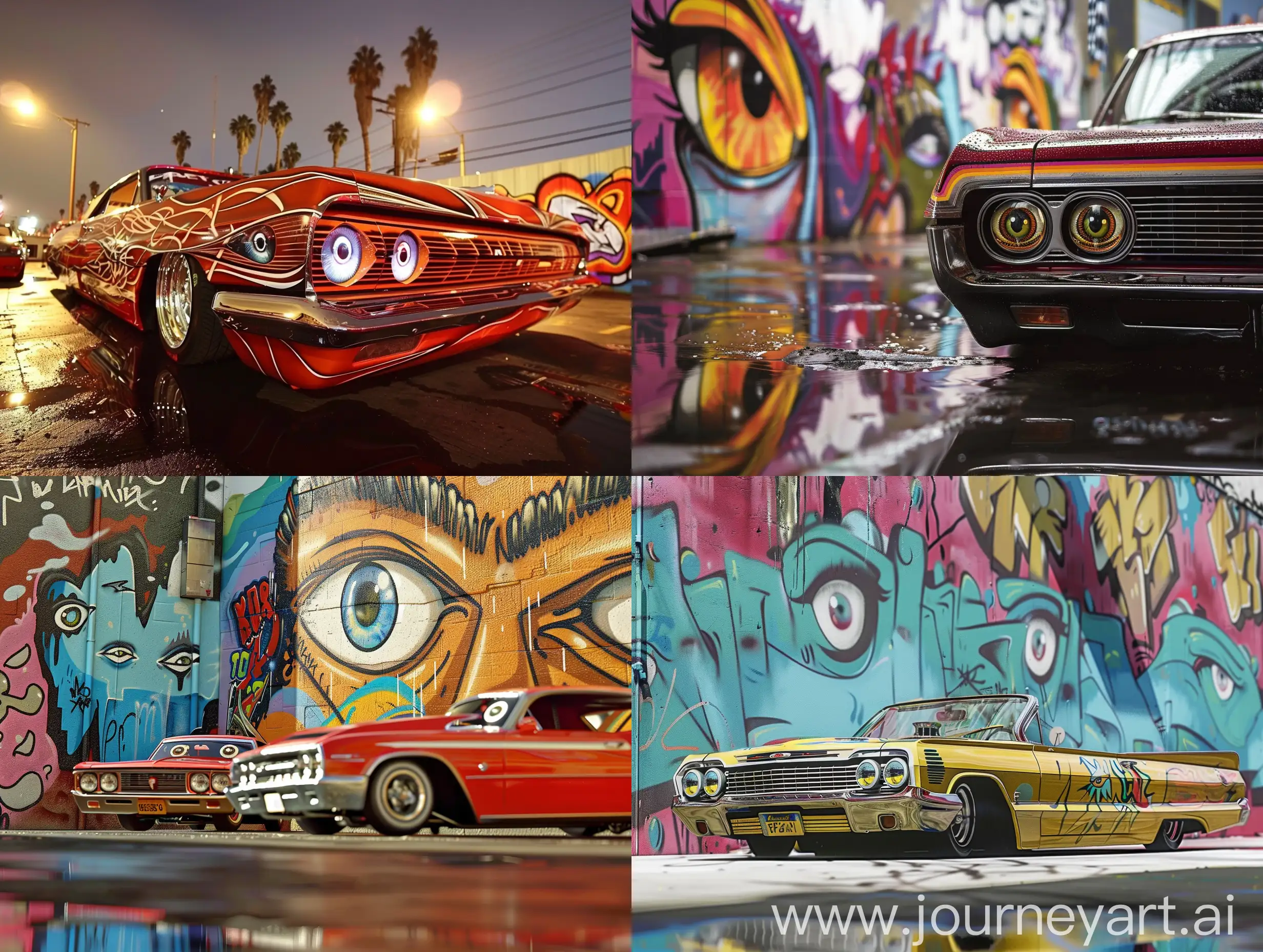 lowrider, cars, with eyes, graffiti