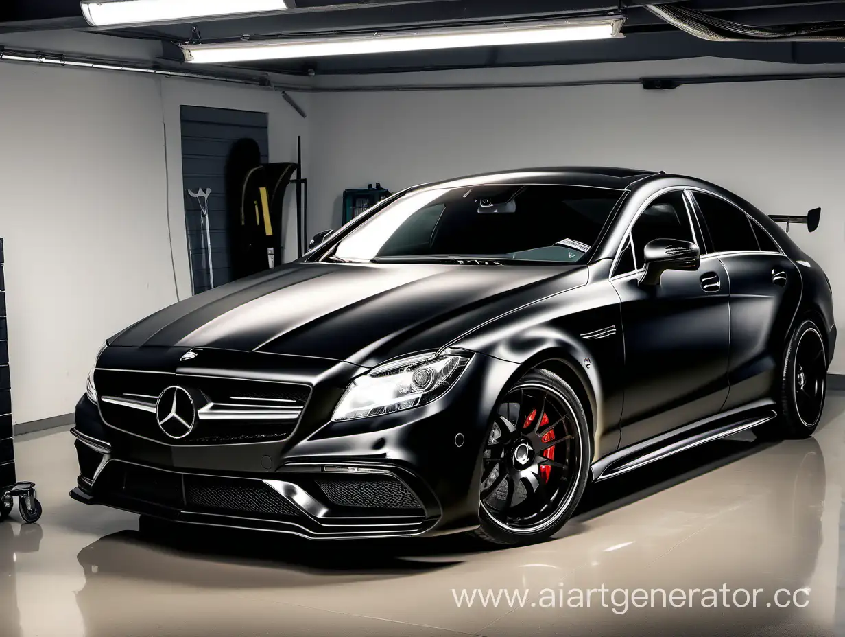 Modern-Garage-Scene-with-Black-Mercedes-CLS-63-AMG-and-M5-F90