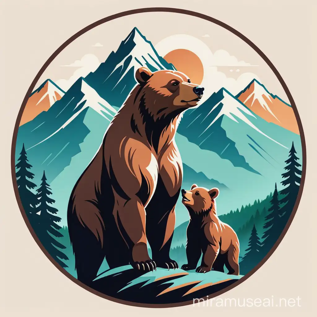 Protective Mama Bear Logo with Mountain Background