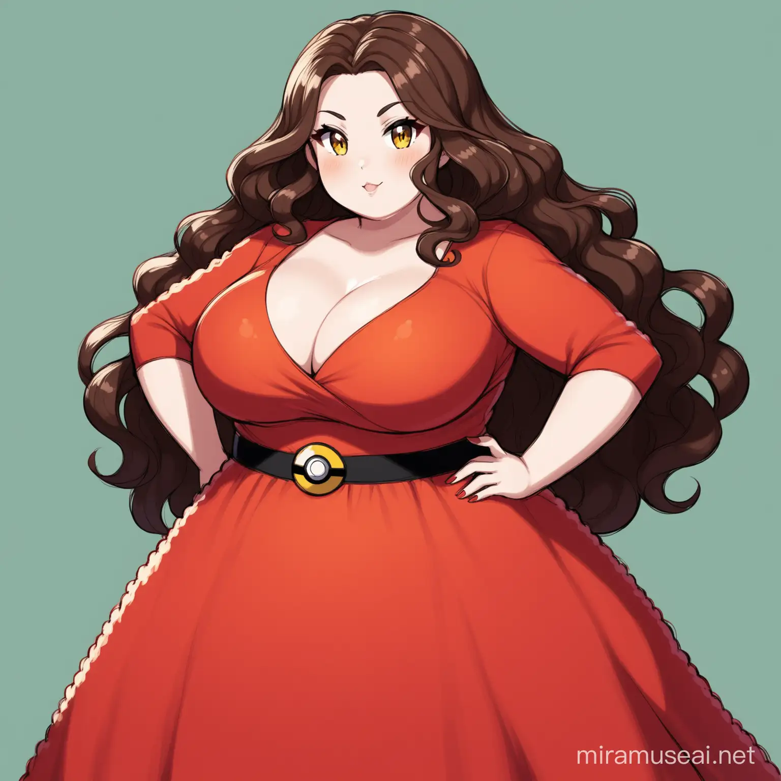 Curvy Woman with PokemonInspired Look in Elegant Red Dress