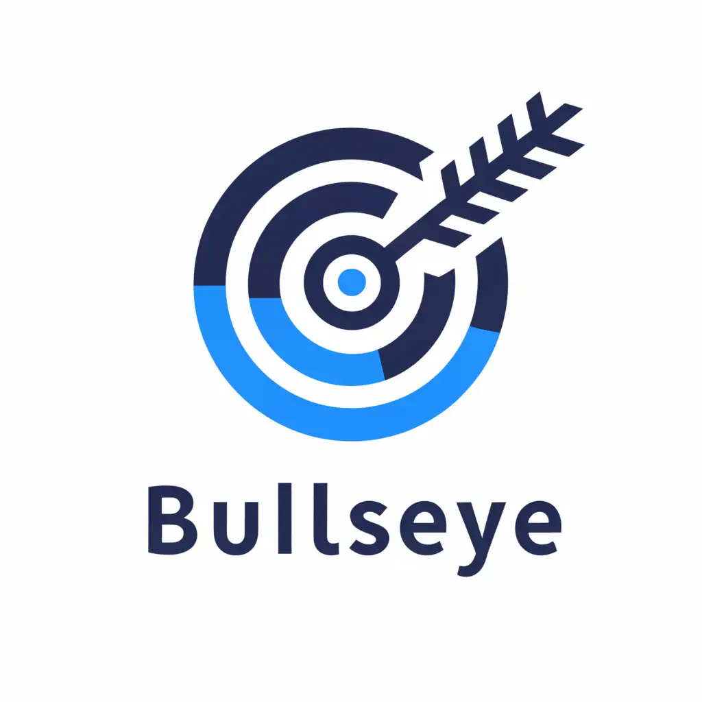 a logo design,with the text "Bullseye", main symbol:Centre of the archery, centre of the spot with blue colors and the eye's bull,Minimalistic,be used in Finance industry,clear background