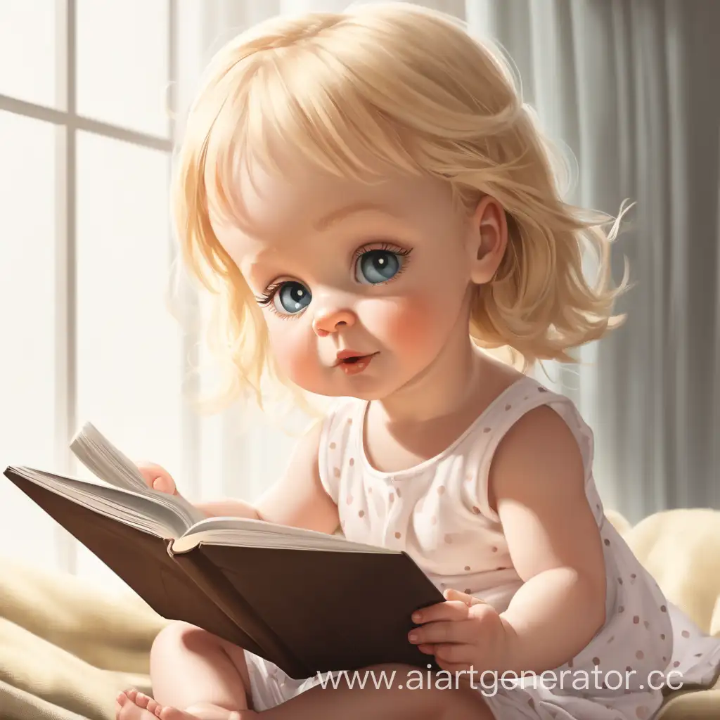 Adorable-Little-Blonde-Baby-Girl-Engrossed-in-Reading