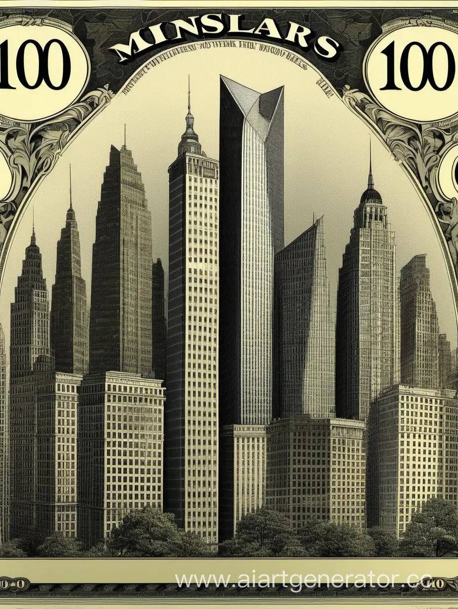 денежная купюра 100 Магнов небоскребы на заднем плане миллионеры
