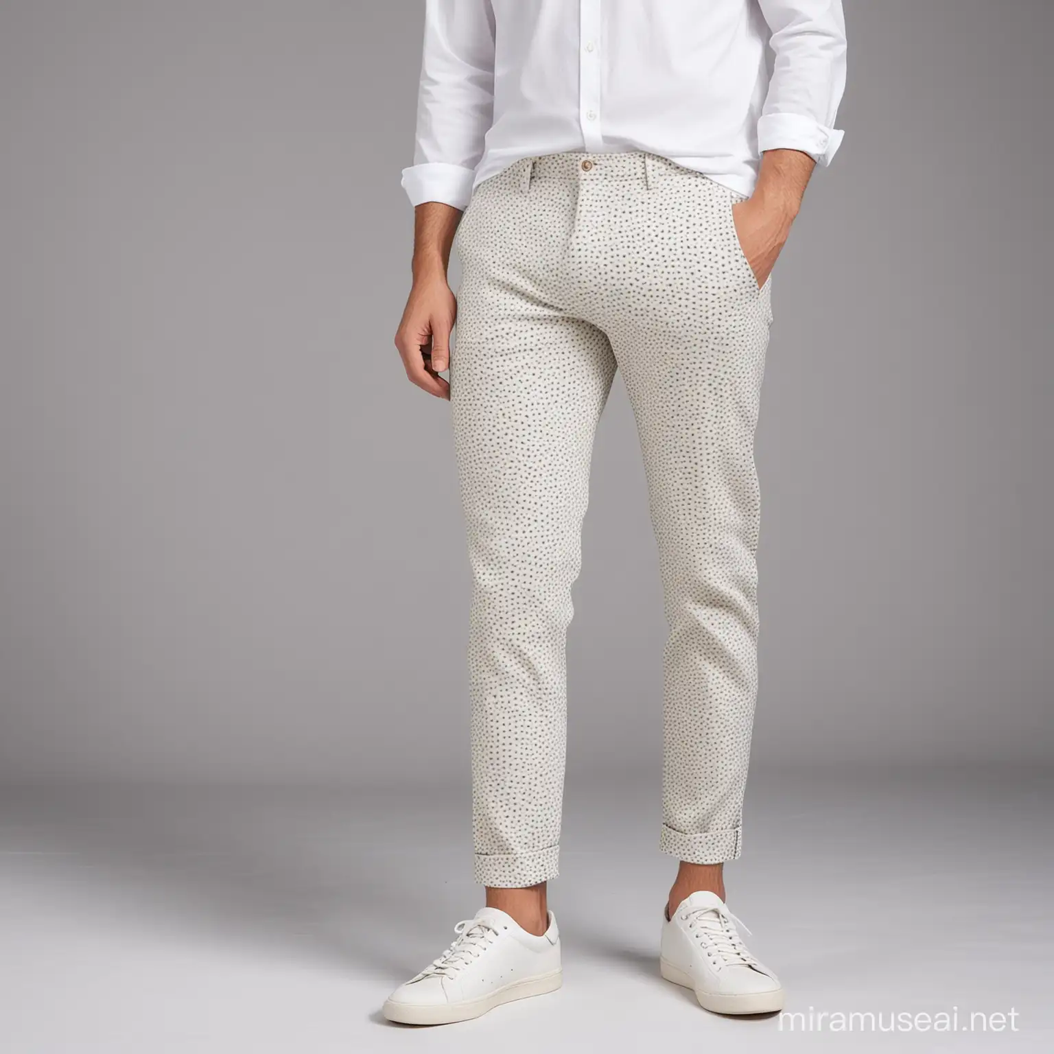 Subtle Minimalist Chino Trousers with Cowry and Sea Shell Print