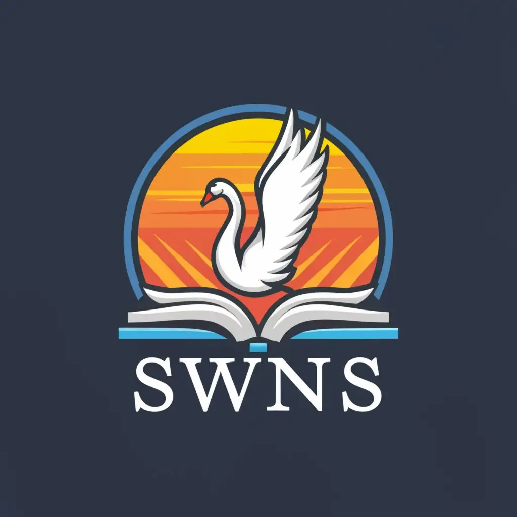 a logo design,with the text "SVNS", main symbol:swan with book and sunrise,Moderate,clear background
