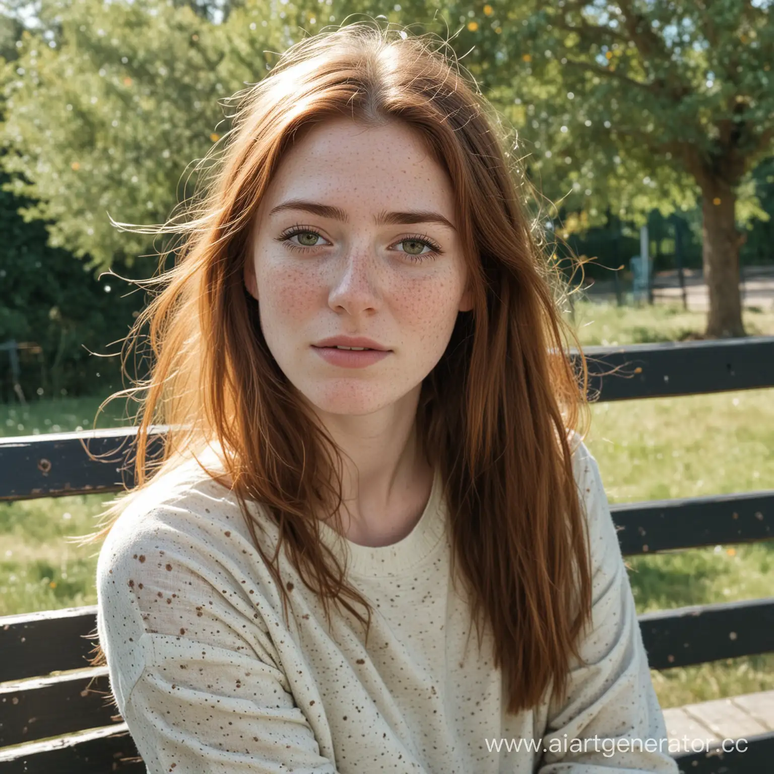 Young-Girl-Sitting-on-Bench-with-Freckled-Face