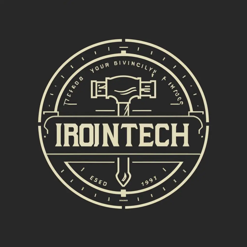 a logo design,with the text "IronTech", main symbol:Black and white hammer in a circle with a cyber security focus,complex,be used in Technology industry,clear background