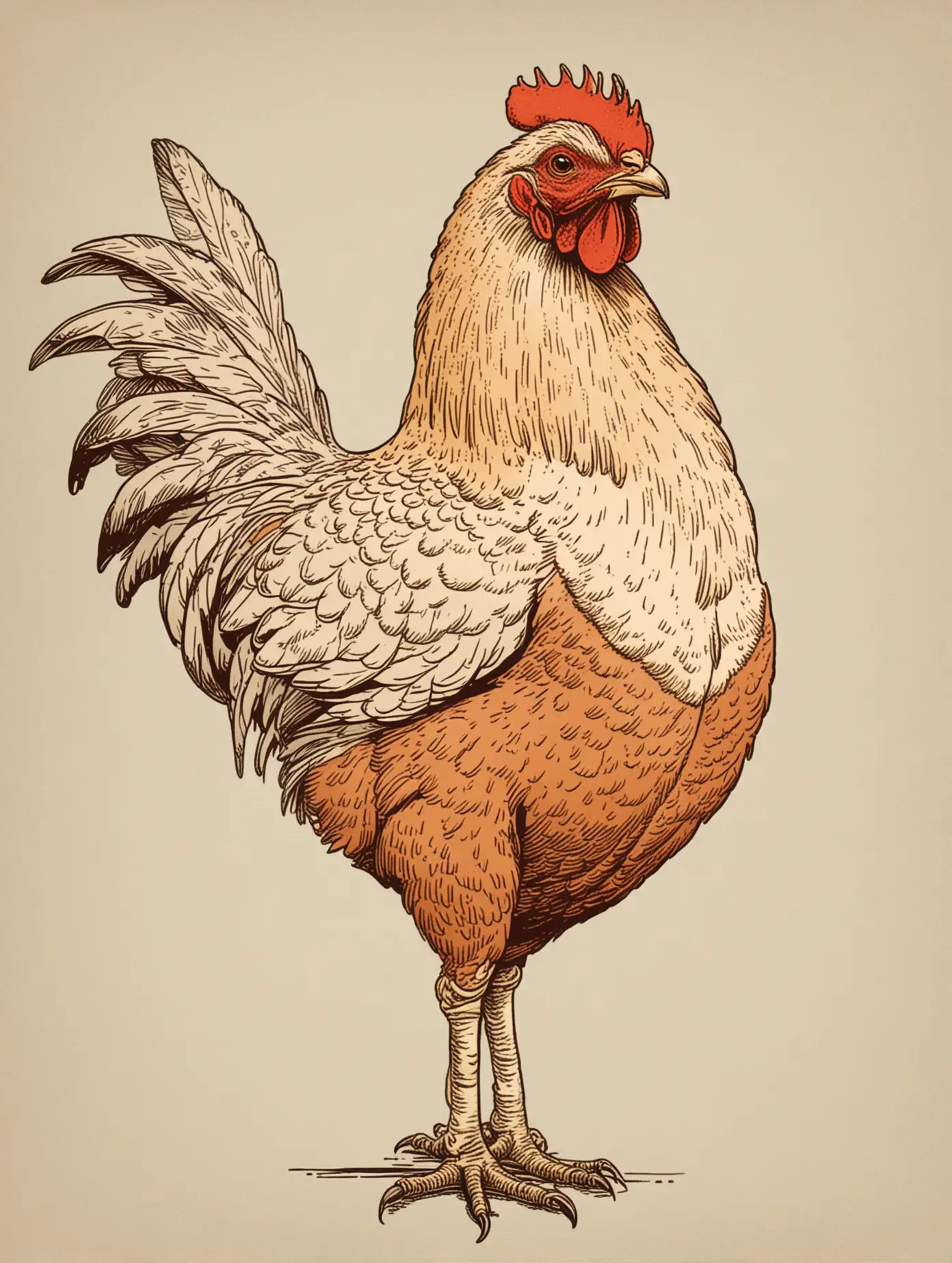 Audubon Style American Chicken Line Drawing